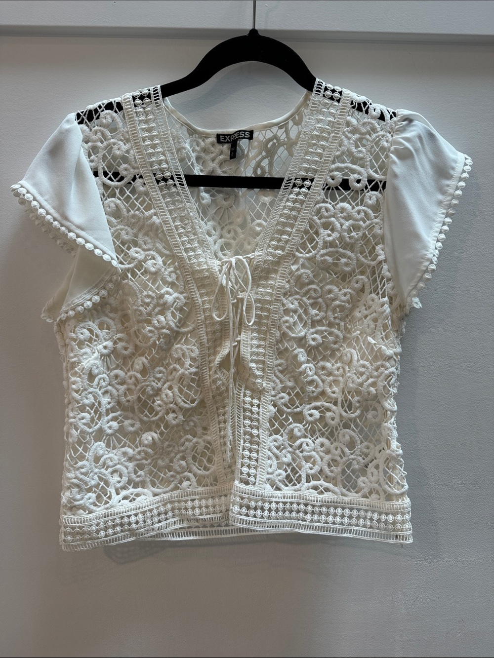 Express White Crochet Lace Tie-Front Blouse